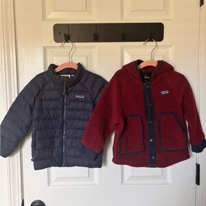 Patagonia Kids' Navy Down Sweater and Burgundy retro fleece Jackets